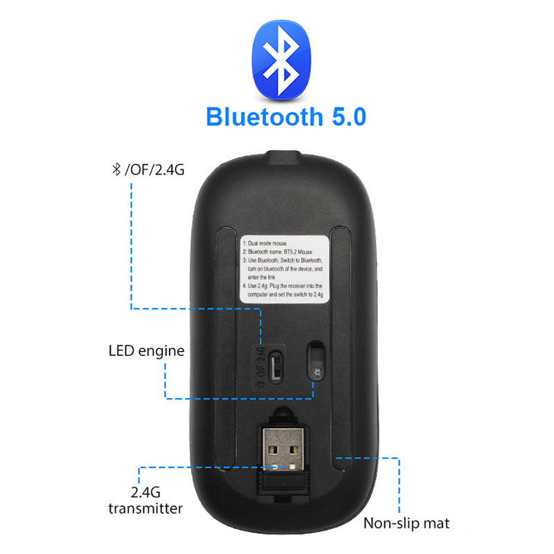 Ratón inalámbrico recargable Bluetooth RGB de 2,4 G